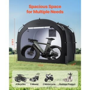 bike storage tent, 4 to 5 bikes, outdoor spacious bike storage tent with ventilated window, waterproof easy to install bike tent with high strength fiberglass & dual zippers, fit for bicycle