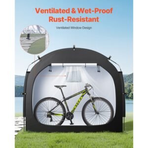 bike storage tent, 4 to 5 bikes, outdoor spacious bike storage tent with ventilated window, waterproof easy to install bike tent with high strength fiberglass & dual zippers, fit for bicycle