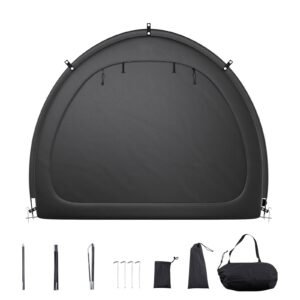 Bike Storage Tent, 4 to 5 Bikes, Outdoor Spacious Bike Storage Tent with Ventilated Window, Waterproof Fan-Shaped Bike Tent with High Strength Fiberglass & Double Door, Fit for Bicycle