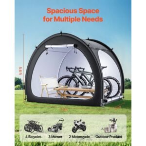 bike storage tent, 4 to 5 bikes, outdoor spacious bike storage tent with ventilated window, waterproof fan shaped bike tent with high strength fiberglass & double door, fit for bicycle