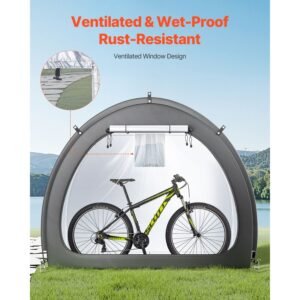 bike storage tent, 4 to 5 bikes, outdoor spacious bike storage tent with ventilated window, waterproof fan shaped bike tent with high strength fiberglass & double door, fit for bicycle