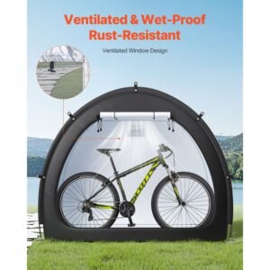 bike storage tent, 4 to 5 bikes, outdoor spacious bike storage tent with ventilated window, waterproof fan shaped bike tent with high strength fiberglass & dual zippers, fit for bicycle