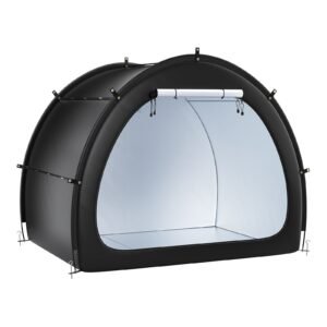 bike storage tent, 4 to 5 bikes, outdoor spacious bike storage tent with ventilated window, waterproof fan shaped bike tent with high strength fiberglass & dual zippers, fit for bicycle