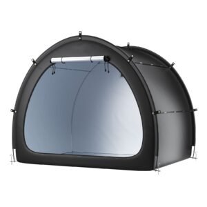 bike storage tent, 4 to 5 bikes, outdoor spacious bike storage tent with ventilated window, waterproof fan shaped bike tent with high strength fiberglass & dual zippers, fit for bicycle