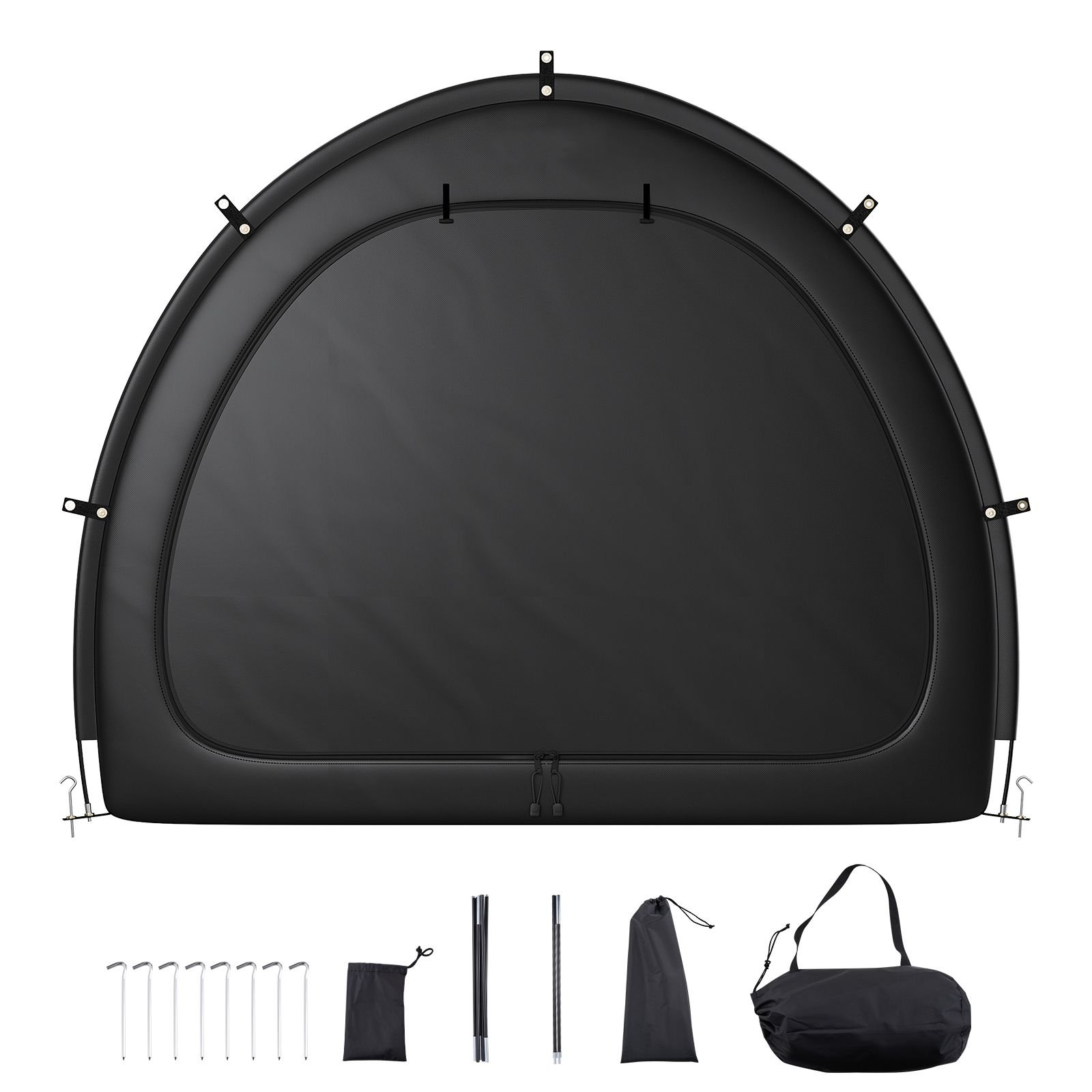 bike storage tent, 4 to 5 bikes, outdoor spacious bike storage tent with ventilated window, waterproof fan shaped bike tent with high strength fiberglass & dual zippers, fit for bicycle