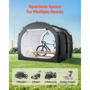 bike storage tent, 5 bikes, outdoor spacious bike storage tent with ventilated window, waterproof easy to install bike tent with high strength fiberglass & dual zippers, fit for bicycle