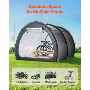 bike storage tent, 5+ bikes, outdoor spacious bike storage tent with ventilated window, waterproof fan shaped bike tent with high strength fiberglass & dual zippers, fit for bicycle