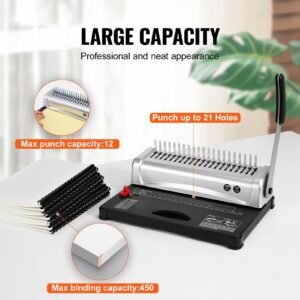 binding machine, comb binding machine 21 holes binding 450 sheets, book binder machine with 100 pcs 3/8'' comb binding spines, for letter size, a4, a5
