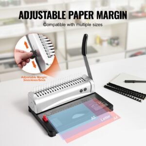 binding machine, comb binding machine 21 holes binding 450 sheets, book binder machine with 100 pcs 3/8'' comb binding spines, for letter size, a4, a5