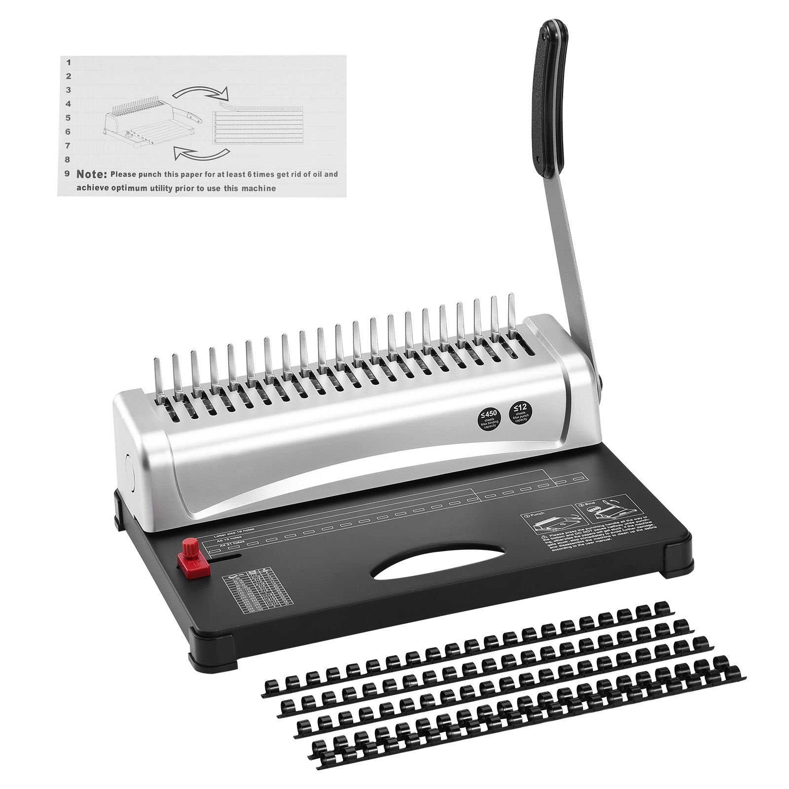 binding machine, comb binding machine 21 holes binding 450 sheets, book binder machine with 100 pcs 3/8'' comb binding spines, for letter size, a4, a5