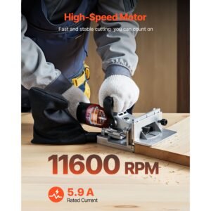 biscuit plate joiner, 5.9a, plate joiner tool kit with 11,600 rpm 760w motor, 45 degree locating notch, carbide tipped blade, wood biscuits, dust bag, adjustable angle & depth, for woodworking