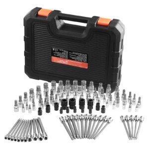 Bit Socket Set, 107-Piece SAE and Metric, Hex/Torx/External Torx/Tamper-Proof/Extra Long, S2 Alloy Steel and Cr-V Steel, 1/4 in, 3/8 in, and 1/2 in Drives, with Enhanced Storage Case, Hand Use