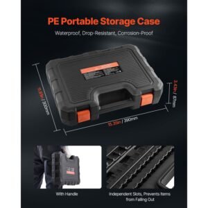 bit socket set, 107 piece sae and metric, hex/torx/external torx/tamper proof/extra long, s2 alloy steel and cr v steel, 1/4 in, 3/8 in, and 1/2 in drives, with enhanced storage case, hand use
