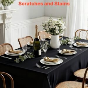 black tablecloths for rectangle tables, 6 pack, 70 x 120 inches, reusable and machine washable table clothes, wrinkle resistant polyester fabric table covers for wedding, party, banquet