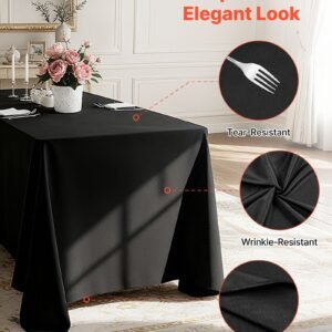 black tablecloths for rectangle tables, 6 pack, 70 x 120 inches, reusable and machine washable table clothes, wrinkle resistant polyester fabric table covers for wedding, party, banquet