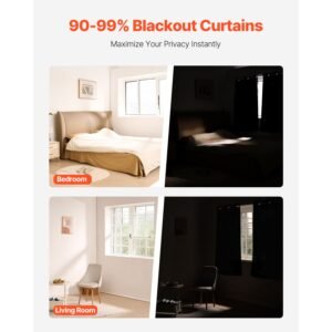 blackout curtains, 63 inch length 2 panels set, 42 inch wide each, thermal insulated blackout light blocking drapes, with grommets, polyester curtains for bedroom living room window, black