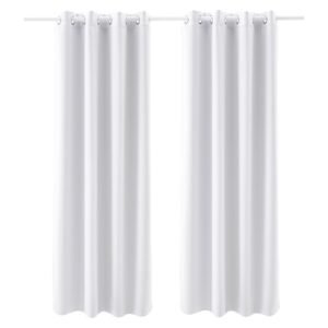 Blackout Curtains, White Blocking Drapes for Bedroom and Living Room, 2 Panels Set Grommet Room Darkening Curtain, Solid Thermal Insulated Drapes, Noise Reducing Window Treatments, 52x84 inch