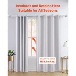 blackout curtains, white blocking drapes for bedroom and living room, 2 panels set grommet room darkening curtain, solid thermal insulated drapes, noise reducing window treatments, 52x84 inch