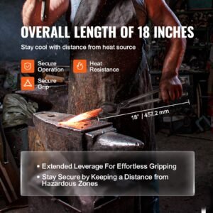 blacksmith tongs, 18' 4 pcs, v bit bolt tongs, wolf jaw tongs, z v bit tongs and gripping tongs, carbon steel forge tongs with a3 steel rivets, for beginner and seasoned blacksmiths, bladesmiths
