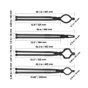 blacksmith tongs, 18' 4 pcs, v bit bolt tongs, wolf jaw tongs, z v bit tongs and gripping tongs, carbon steel forge tongs with a3 steel rivets, for beginner and seasoned blacksmiths, bladesmiths