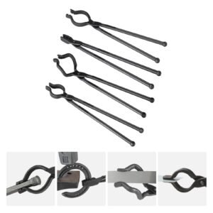 blacksmith tongs, 18' 4 pcs, v bit bolt tongs, wolf jaw tongs, z v bit tongs and gripping tongs, carbon steel forge tongs with a3 steel rivets, for beginner and seasoned blacksmiths, bladesmiths
