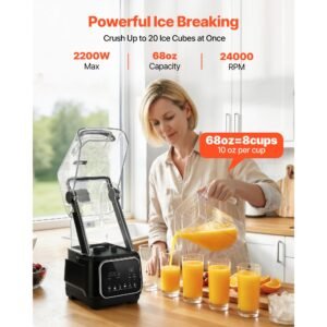 blender, 68 oz professional countertop blenders with shield, 2200w 26000rpm kitchen food processor combo, self cleaning, speed adjustable, 6 preset menu for smoothies, ice crushing, puree, black
