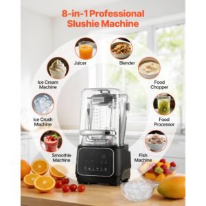 blender, 68 oz professional countertop blenders with shield, 2200w 26000rpm kitchen food processor combo, self cleaning, speed adjustable, 6 preset menu for smoothies, ice crushing, puree, black