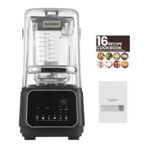 Blender, 68 oz Professional Countertop Blenders with Shield, 2200W 26000RPM Kitchen Food Processor Combo, Self-Cleaning, Speed Adjustable, 6 Preset Menu for Smoothies, Ice Crushing, Puree, Black