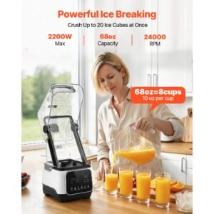 blender, 68 oz professional countertop blenders with shield, 2200w 26000rpm kitchen food processor combo, self cleaning, speed adjustable, 6 preset menu for smoothies, ice crushing, puree, white