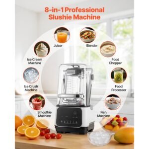 blender, 68 oz professional countertop blenders with shield, 2200w 26000rpm kitchen food processor combo, self cleaning, speed adjustable, 6 preset menu for smoothies, ice crushing, puree, white