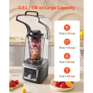 blender for smoothies, 135 oz 1400w, professional blender with powerful motor, multi functional food processing blender with noise cover for smoothie/milkshake/juice, fits for kitchen