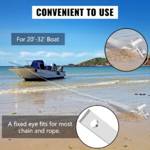 boat anchor kit 13 lb fluke style anchor, hot dipped galvanized steel fluke anchor, marine anchor with anchor, shackles, chain, rope for boat mooring on the beach, boats from 20' 32'