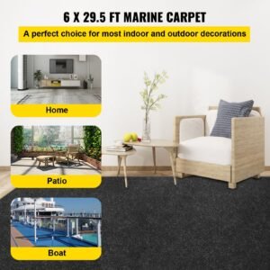 boat carpet, 6 ft x 29.5 ft marine carpet for boats, waterproof black indoor outdoor carpet with marine backing anti slide marine grade boat carpet cuttable easy to clean patio rugs deck rug