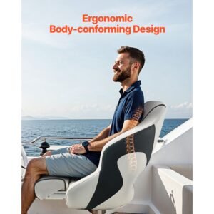 boat seat, high backrest, flip up boat seat captain bucket seat with thickened sponge cushion & waterproof pvc leather, ergonomic design, folding boat seat for boats, yachts, ships, white & grey