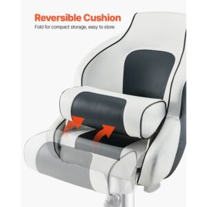 boat seat, high backrest, flip up boat seat captain bucket seat with thickened sponge cushion & waterproof pvc leather, ergonomic design, folding boat seat for boats, yachts, ships, white & grey