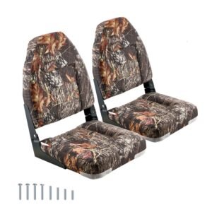 Boat Seat, High Backrest, Folding Fishing Boat Seat with Thickened Sponge Cushion & PU Polyester Fabric, Aluminum Alloy Hinges, Flip Up Boat Seat for Boats, Yachts, Ships, Camouflage (2 Seats)