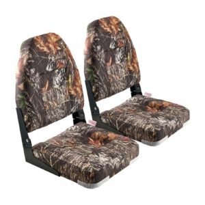 boat seat, high backrest, folding fishing boat seat with thickened sponge cushion & pu polyester fabric, aluminum alloy hinges, flip up boat seat for boats, yachts, ships, camouflage (2 seats)