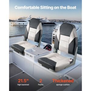 boat seat, high backrest, folding fishing boat seat with thickened sponge cushion & waterproof pvc leather, aluminum alloy hinges, flip up boat seat for boats, yachts, ships, black & grey
