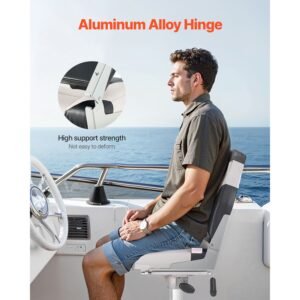 boat seat, high backrest, folding fishing boat seat with thickened sponge cushion & waterproof pvc leather, aluminum alloy hinges, flip up boat seat for boats, yachts, ships, black & grey