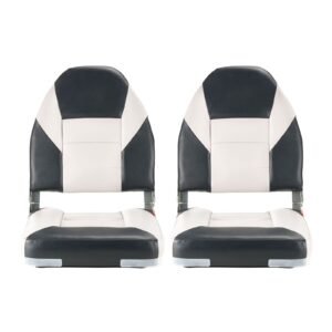 Boat Seat, High Backrest, Folding Fishing Boat Seat with Thickened Sponge Cushion & Waterproof PVC Leather, Aluminum Alloy Hinges, Flip Up Boat Seat for Boats, Yachts, Ships, Black & Grey