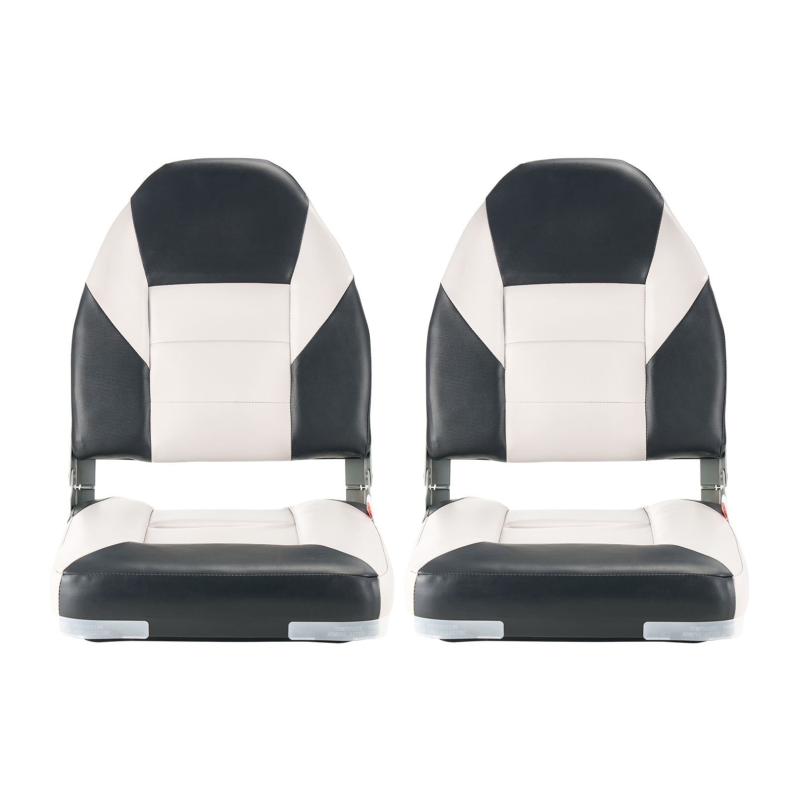 boat seat, high backrest, folding fishing boat seat with thickened sponge cushion & waterproof pvc leather, aluminum alloy hinges, flip up boat seat for boats, yachts, ships, black & grey
