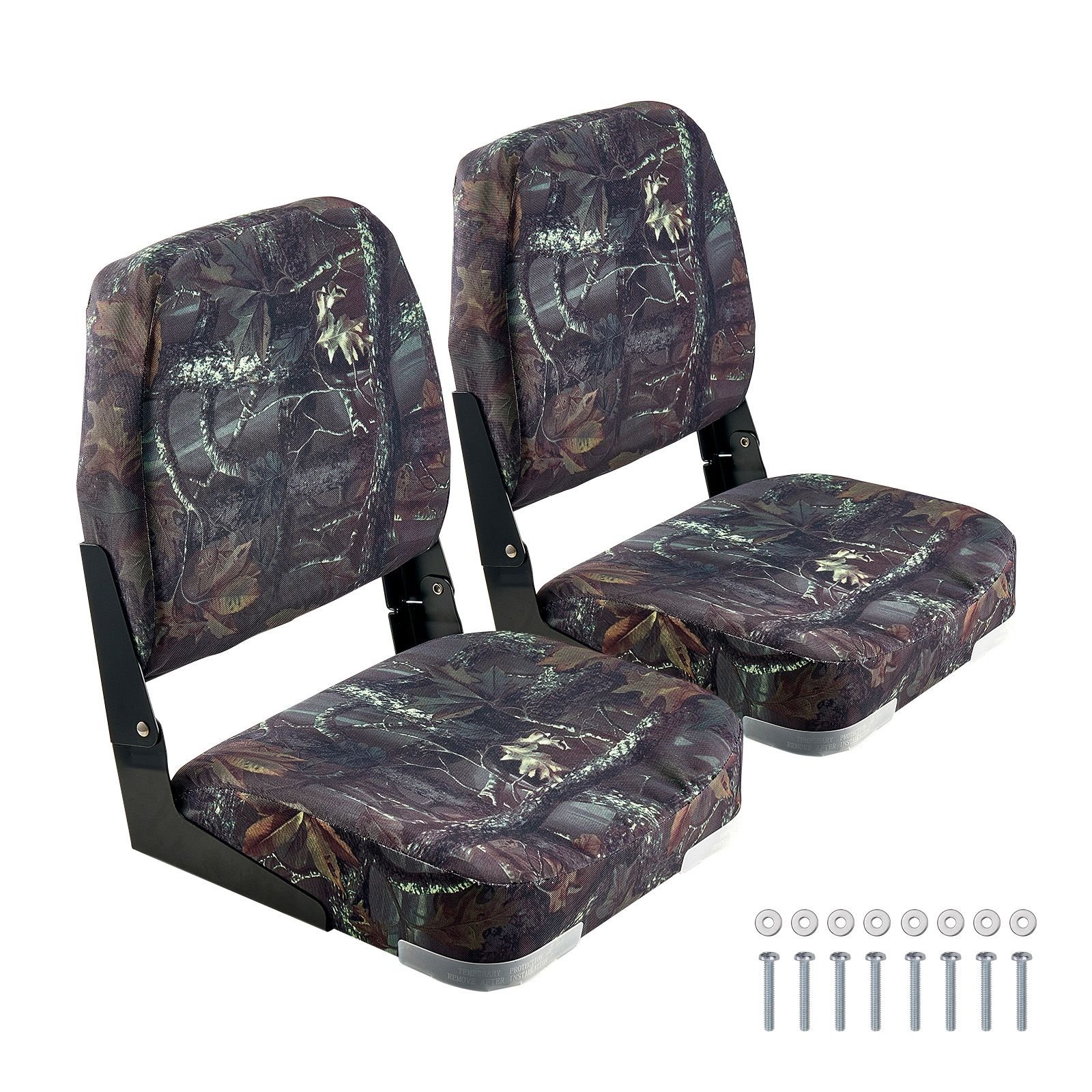 boat seat, low backrest, folding fishing boat seat with thickened sponge cushion & pu polyester fabric, strong pp frame, flip up boat seat for boats, yachts, ships, camouflage color (2 seats)