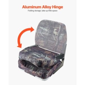 boat seat, low backrest, folding fishing boat seat with thickened sponge cushion & pu polyester fabric, strong pp frame, flip up boat seat for boats, yachts, ships, camouflage color (2 seats)