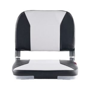 Boat Seat, Low Backrest, Folding Fishing Boat Seat with Thickened Sponge Cushion & Waterproof PVC Leather, Aluminum Alloy Hinges, Flip Up Boat Seat for Fishing Boats, Yachts, Ships, Black & Grey