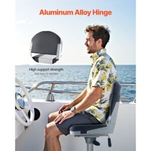 boat seat, low backrest, folding fishing boat seat with thickened sponge cushion & waterproof pvc leather, aluminum alloy hinges, flip up boat seat for fishing boats, yachts, ships, black & grey