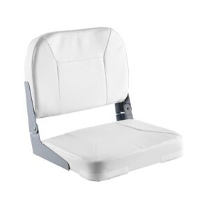 Boat Seat, Low Backrest, Folding Fishing Boat Seat with Thickened Sponge Cushion & Waterproof PVC Leather, Aluminum Alloy Hinges, Flip Up Boat Seat for Fishing Boats, Yachts, Ships, White