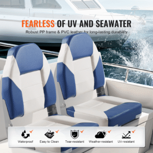 boat seats, 21.85" high back boat seat, folding boat chair with thickened sponge padding and hinge, fold down boat captain chairs for fishing boat, sightseeing boat, speedboat, canoe, 2 pack