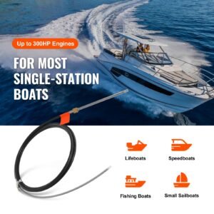 boat steering cable, 17 feet outboard marine rotary steering cable, 1/2 ton high tensile strength, replacement steering cable compatible with most single station outboard steering systems