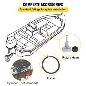boat steering system, outboard steering kit with boat steering control cable 14' steering cable marine steering system 3/4" shaft