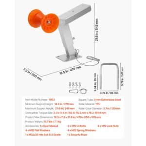 boat trailer winch stand with roller, adjustable height 14.3 21.6 inches, boat winch mount with u bolts for 2 3 inches w x 3 4 inches h trailer tongue, fit for jet ski, sailboat, speedboat
